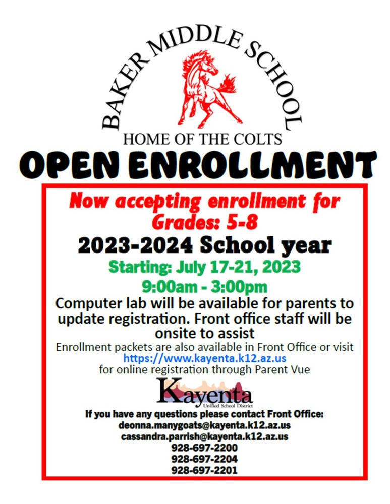 School Year 20232024 Open Enrollment Baker Middle School